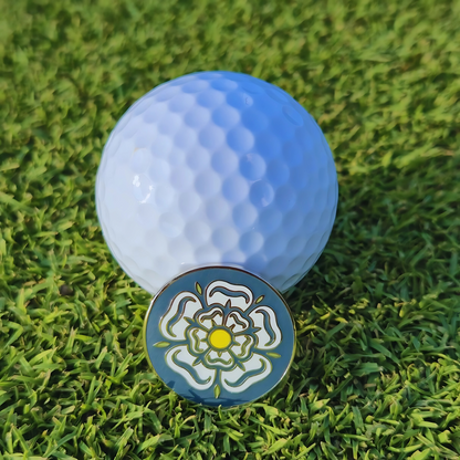 Golf ball marker featuring the Yorkshire rose emblem