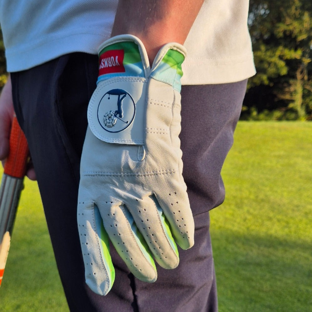 Premium golf glove featuring Yorkshire Dale design